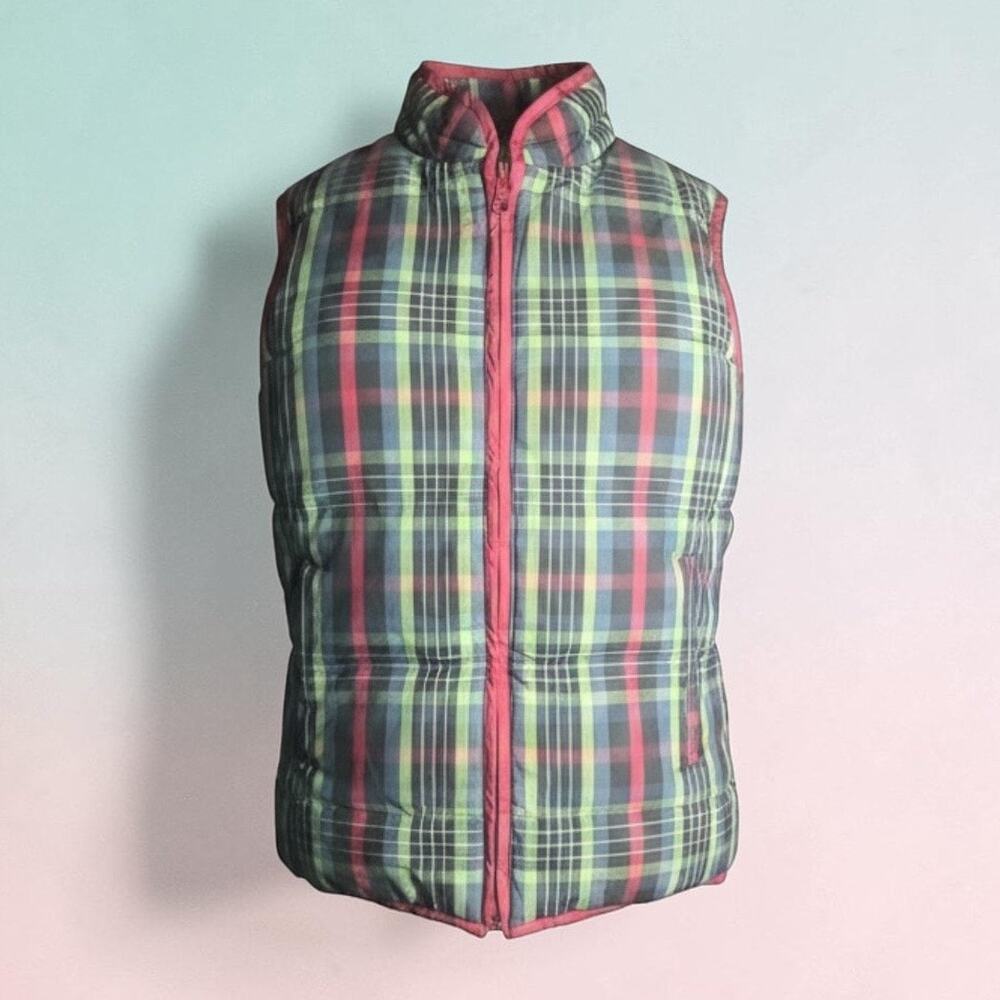 Pendleton Down Filled Quilted Vest Women's Size Red Green Plaid Full Zip Small